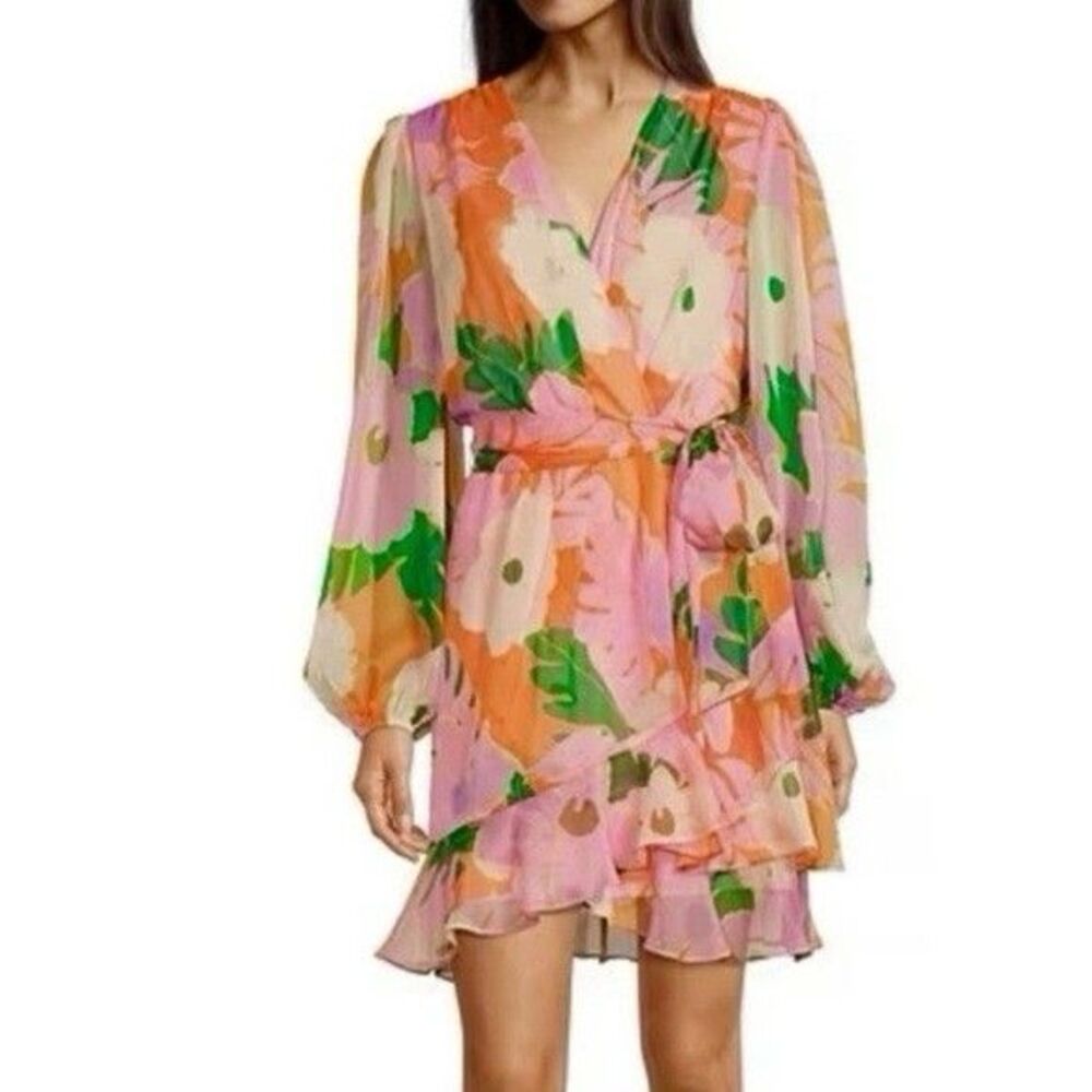 Alex Marie Laurel Chiffon Long Sleeve Mini Wisteria Dress Size 14